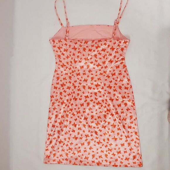Urban Outfitters Dress S Pink Butterfly Print Spaghetti Strap Satin Mini Small - Picture 5 of 8